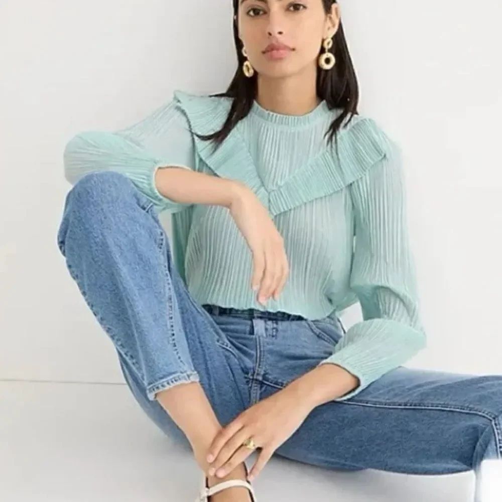 J Crew Crinkle Chiffon V Detail Top NWT